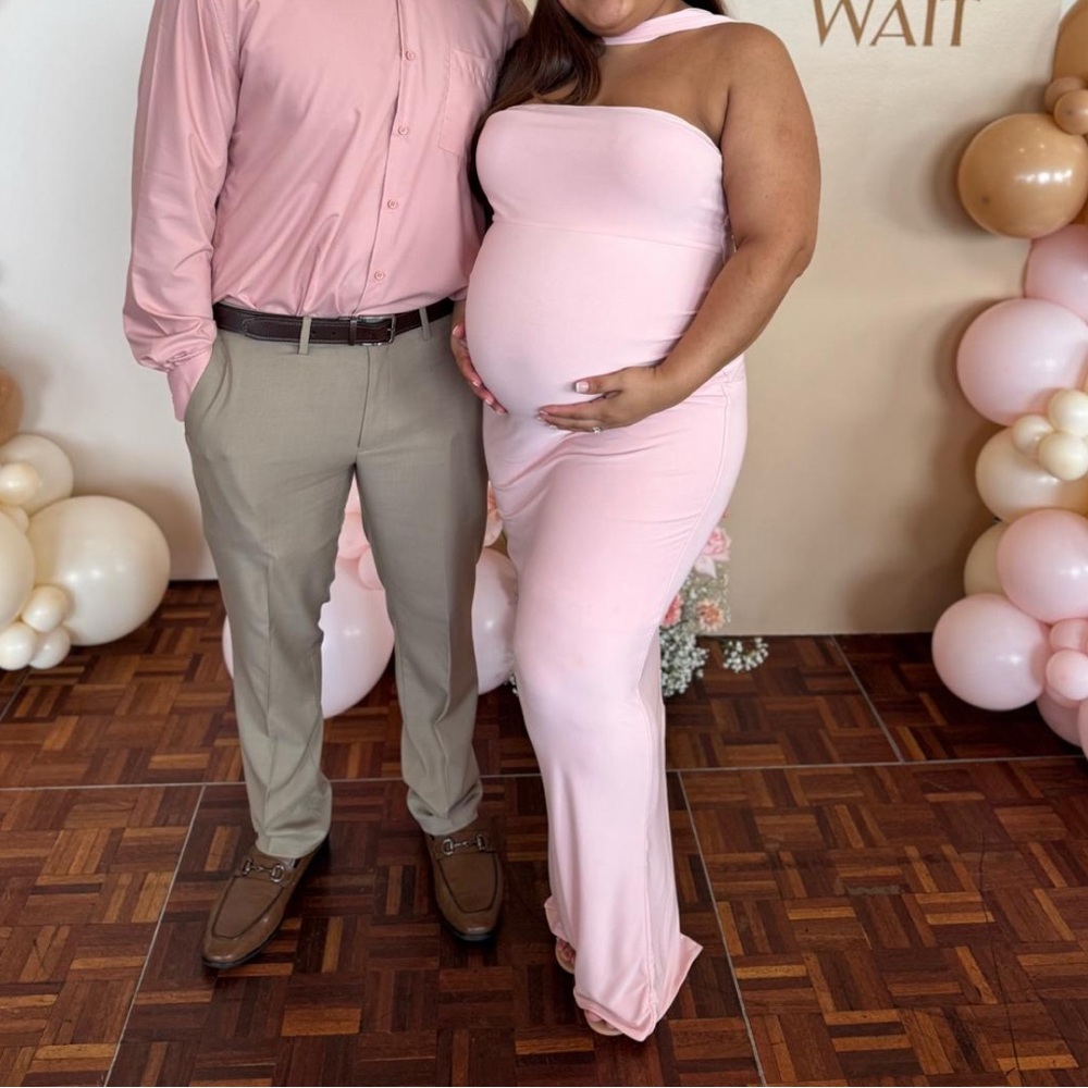 CLUB LONDON PINK HIGH-NECK MATERNITY MAXI DRESS US12